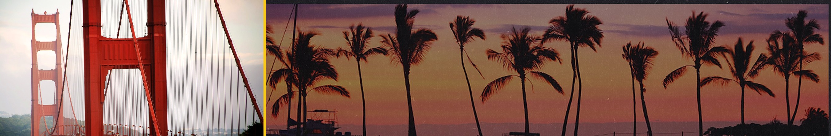 Panorama from the Golden Gate Bridge in San Francisco to palm trees in Waikiki